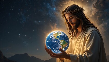 Jesus Christ Holding Earth in His Hands Divine Savior of Humanity