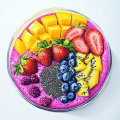 Vibrant fruit bowl creation kitchen food photography colorful top view healthy eating concept