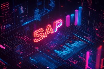 Bright neon typography design featuring SAP on a dark background, ideal for modern branding and tech visuals.