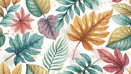 Fototapeta premium Watercolor Leaf Art, Botanical Illustration, Detailed Leaf Painting, Nature Backdrop, Copy Space, Left-Aligned Subject, High-Resolution Image