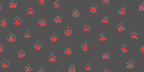 Flame seamless pattern in grey background. Ilustration vector graphic flame sign symbol isolated background.