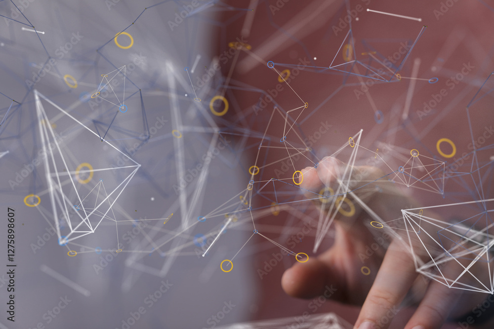 Aufkleber Global network. Blockchain. 3D illustration. Neural networks and artificial intelligence. Abstract  - neural network exposure digital