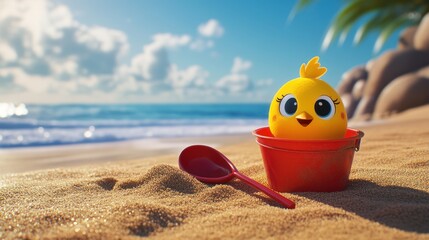 Obraz premium Cute chick beach bucket summer fun tropical