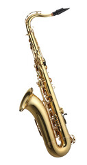 Jazz. One beautiful saxophone isolated on white