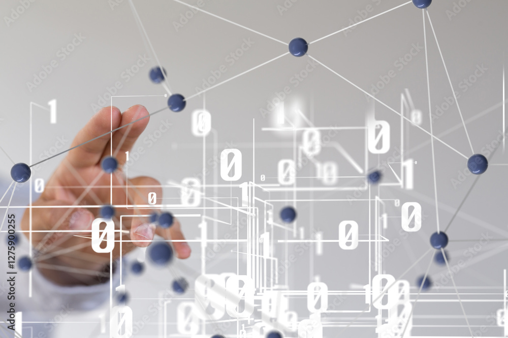 Aufkleber global network. blockchain. 3d illustration. neural networks and artificial intelligence. abstract