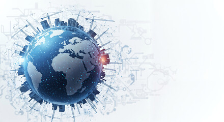 planet with buildings under construction around, building the future . Generative AI