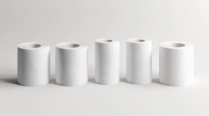 Realistic set of kitchen towel mockup with perforated texture isolated on transparent background. 3D vector illustration of soft white hygiene tissue rolls for bathroom or lavatory, various view