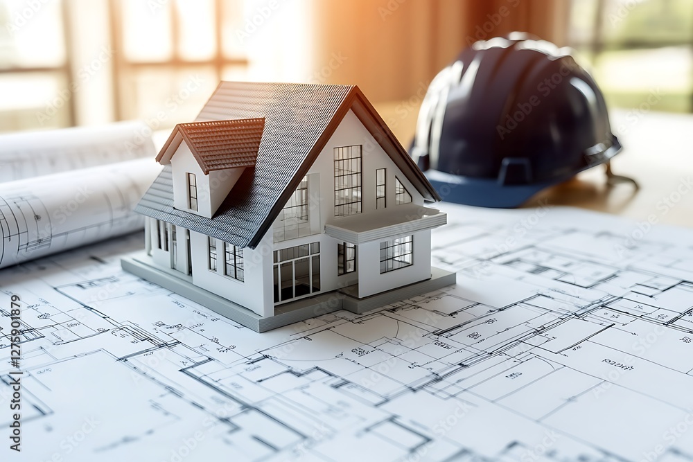 Aufkleber Modern architectural workspace featuring a detailed house design in a high-quality image.