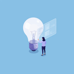 Woman Exploring New Ideas with Lightbulb and Digital Interface Concept