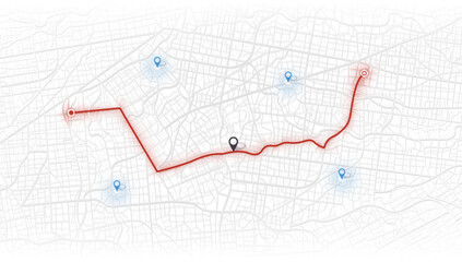 Gps map navigation to markers. Abstract transportation background. Track navigation pins on street maps, position pin. City in isometric view. Vector illustration