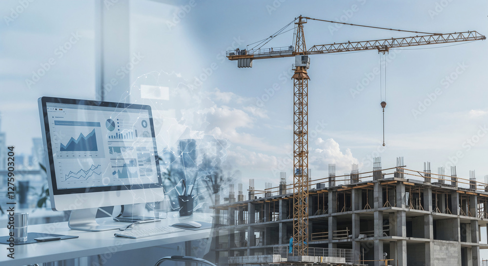 Poster concept of connection between construction and office . generative ai