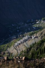 Old cascade factory building in Ak-Tyuz, Kyrgyzstan. Now abandoned, a military-industrial facility...