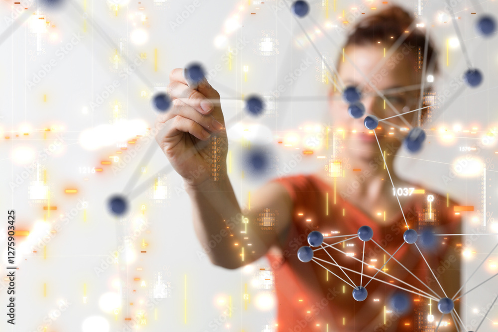 Poster neural network 3d illustration. big data and cybersecurity