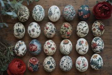 Elegant Easter egg display with intricate floral designs