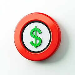 Obraz premium Red button with dollar sign on white background
