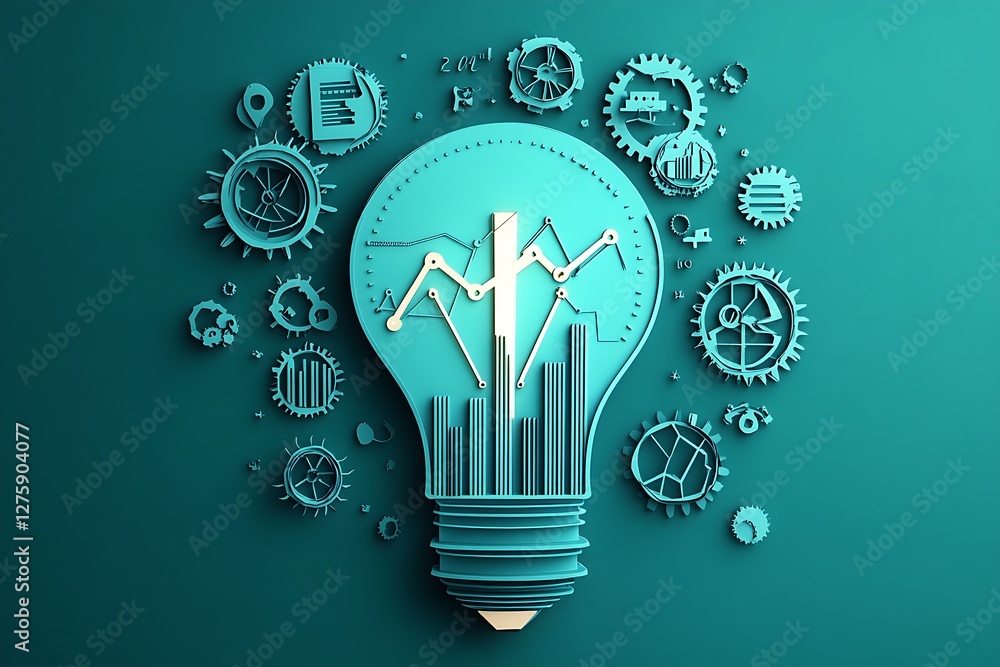 Poster visual infographic illustrating a marketing strategy concept featuring a lightbulb design.