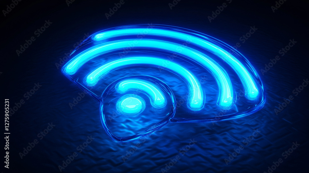 Poster 3d wifi signal neon light effect symbol vector. wave radar sensor for wireless technology. abstract 