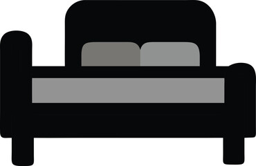 Double bed for rest and a pillow. Bedroom furniture and interior theme color-filled icon isolated design vector illustration for your website, mobile, presentation, and logo design. 