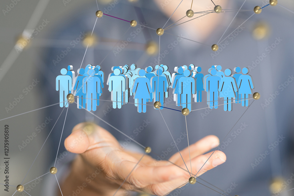 Poster Global network. Blockchain. 3D illustration. Neural networks and artificial intelligence. Abstract