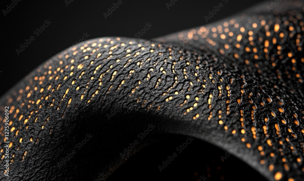 Aufkleber close-up of textured black surface with golden speckles, showcasing intricate patterns and depth