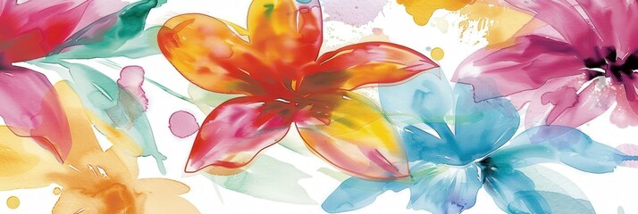Colorful floral blossom watercolor splash illustration on white background. For decoration