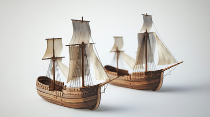 Naklejka premium Sail boat with wooden deck and cloth masts. Fishing, viking and pirate vintage ships for tale or game ui design. Cartoon vector illustration set of water transport - ancient vessel and corsair.