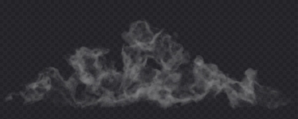 Smoke effect on transparent dark background. Fog gray cloud above the floor surface.