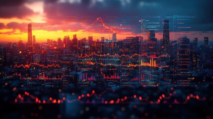Cityscape Sunset Stock Market Crash Data
