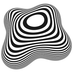 Organic, 3D digital pattern of curving black and white stripes