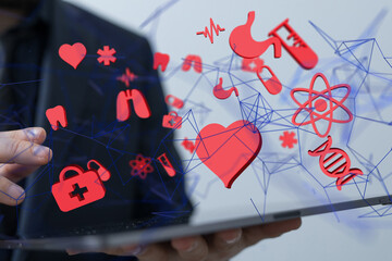  Ui icon medical in hospital with medical technology network concept - neural network exposure...