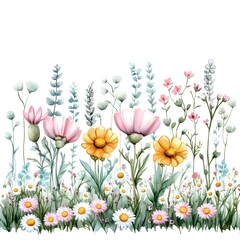 spring flowers bouquet, Wild flowers - watercolor painting - generative AI Generative AI	
