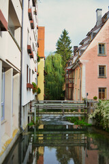 Channels in the center of Ulm Old Town. Old germany architecture