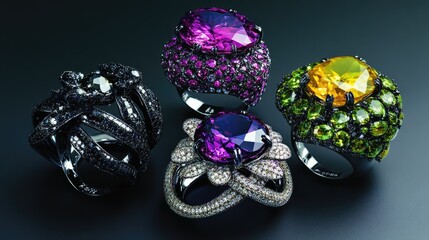 A sophisticated collection of medium-large cocktail rings with vibrant gemstone settings