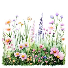 spring flowers bouquet, Wild flowers - watercolor painting - generative AI Generative AI	
