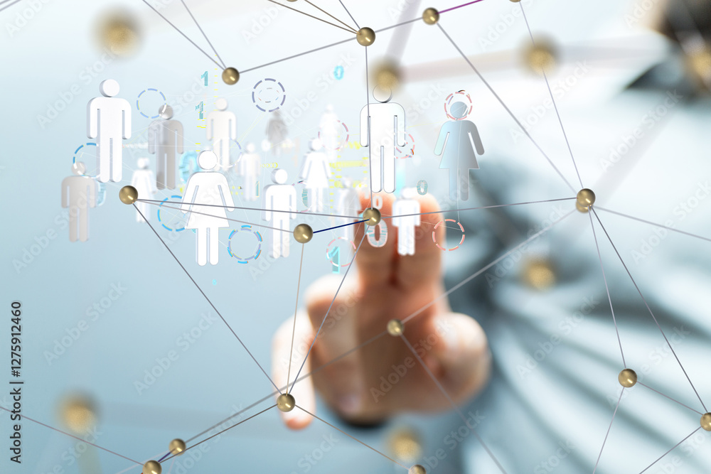 Poster Global network. Blockchain. 3D illustration. Neural networks and artificial intelligence. Abstract