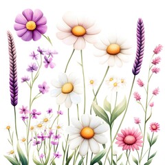 spring flowers bouquet, Wild flowers - watercolor painting - generative AI Generative AI	

