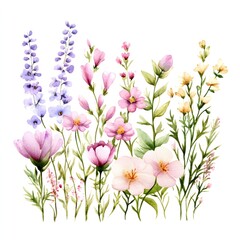 spring flowers bouquet, Wild flowers - watercolor painting - generative AI Generative AI	
