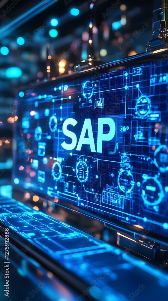 Poster A holographic display showcasing SAP technology with interconnected visual elements.