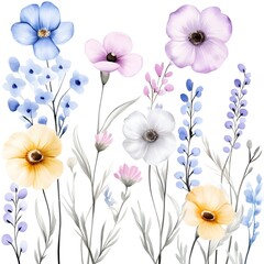 spring flowers bouquet, Wild flowers - watercolor painting - generative AI Generative AI	
