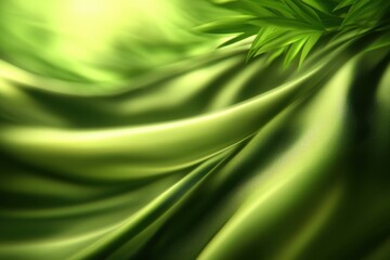 Soft Green Silk Fabric with Gentle Waves and Natural Textures
