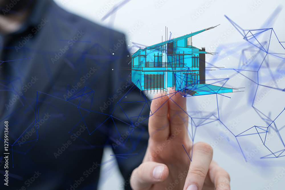 Poster home data. Digital cyberspace with particles and Digital data network connections concept. - neural network exposure digital