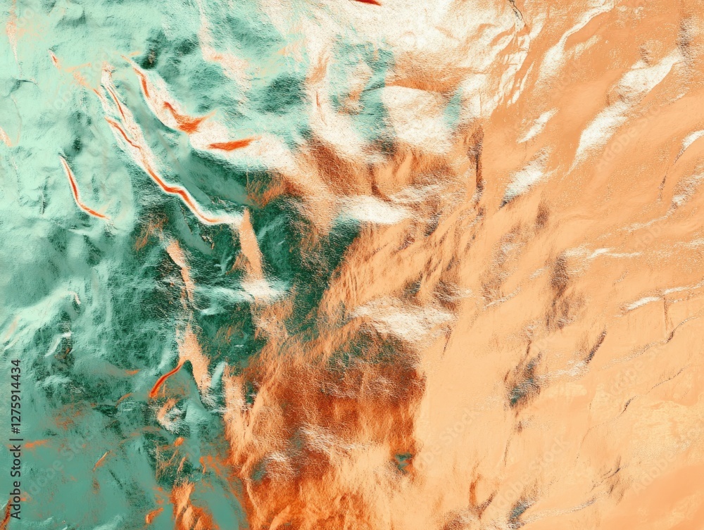 Poster Iridescent Texture interplay of Copper and Teal with dynamic reflections