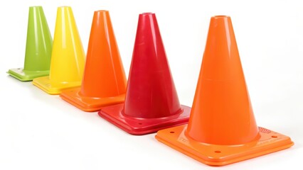 Colorful Traffic Cones on White Background
