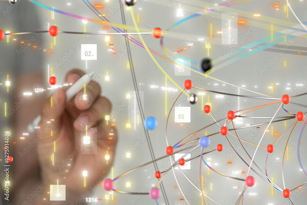 Poster Neural network 3D illustration. Big data and cybersecurity - 3d
