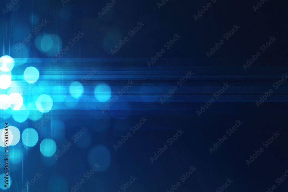 Wall mural abstract blue background with soft bokeh lights and rays of light