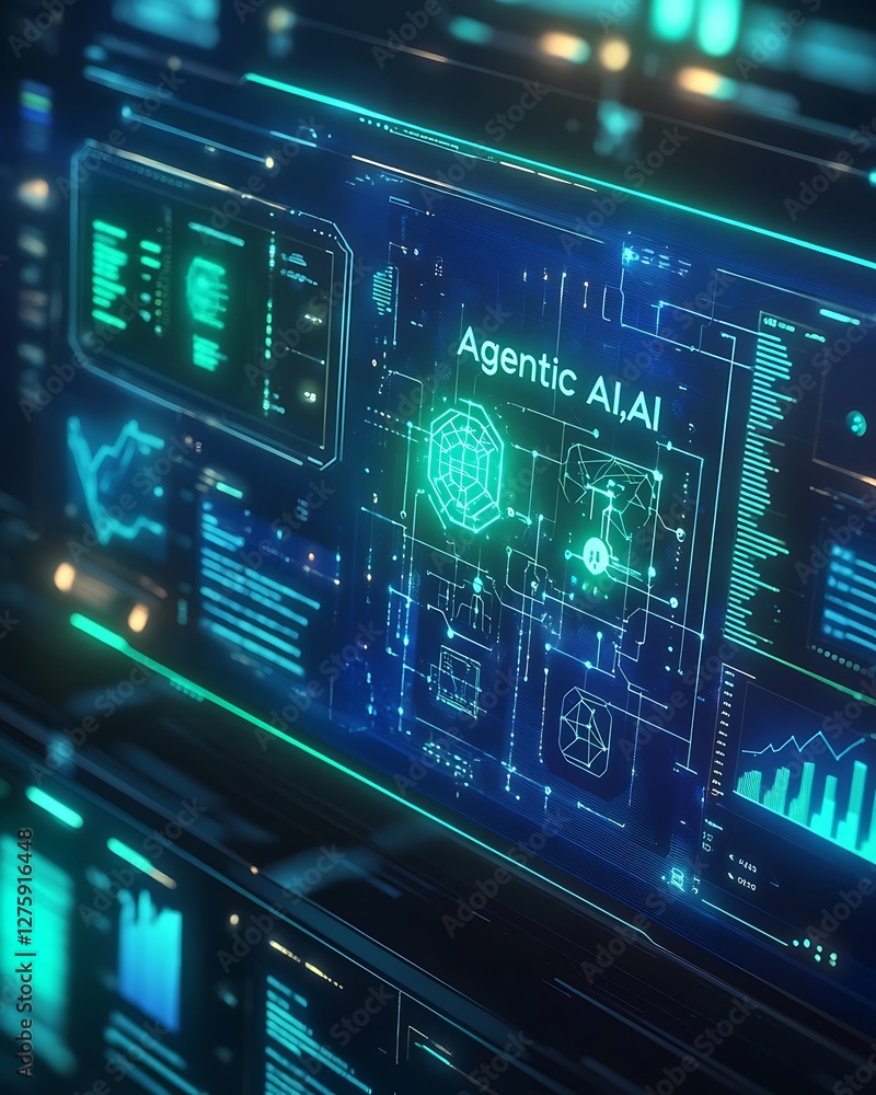 Poster High-tech digital dashboard image featuring Agentic AI technology for innovative solutions.
