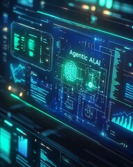 Obraz premium High-tech digital dashboard image featuring Agentic AI technology for innovative solutions.