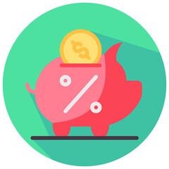 piggy bank vector round flat icon