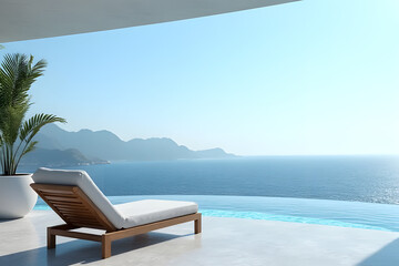 Obraz premium Tropical resort with a swimming pool chairs and ocean view