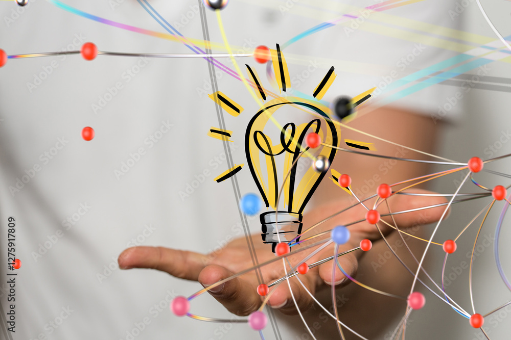 Poster Neural network 3D illustration. Big data and cybersecurity - 3d